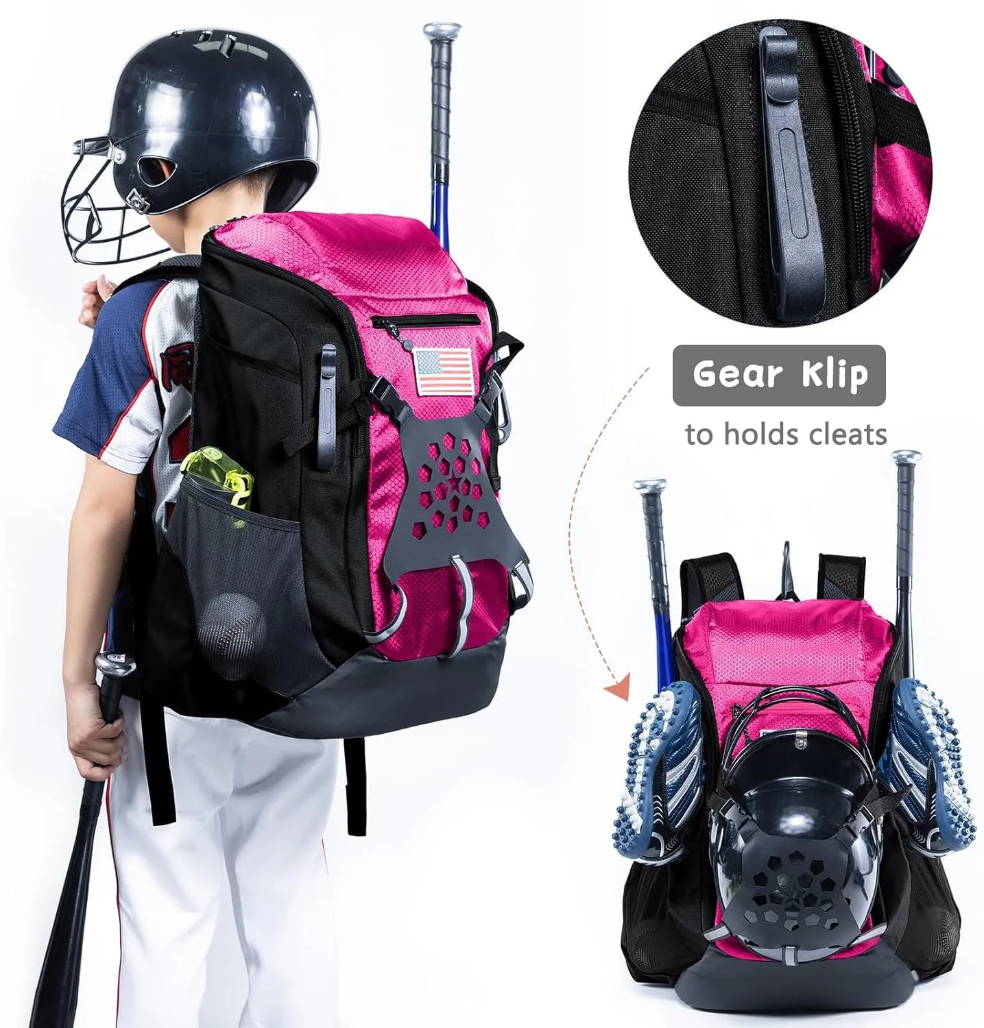 | Baseball Bag Softball Bat Bag, Double-layer Baseball Backpack Adult with Gear Klip To Hold Baseball Glove, Baseball Essential Gear, Youth Baseball Bag for Boys, Girls, Baseball Accessories