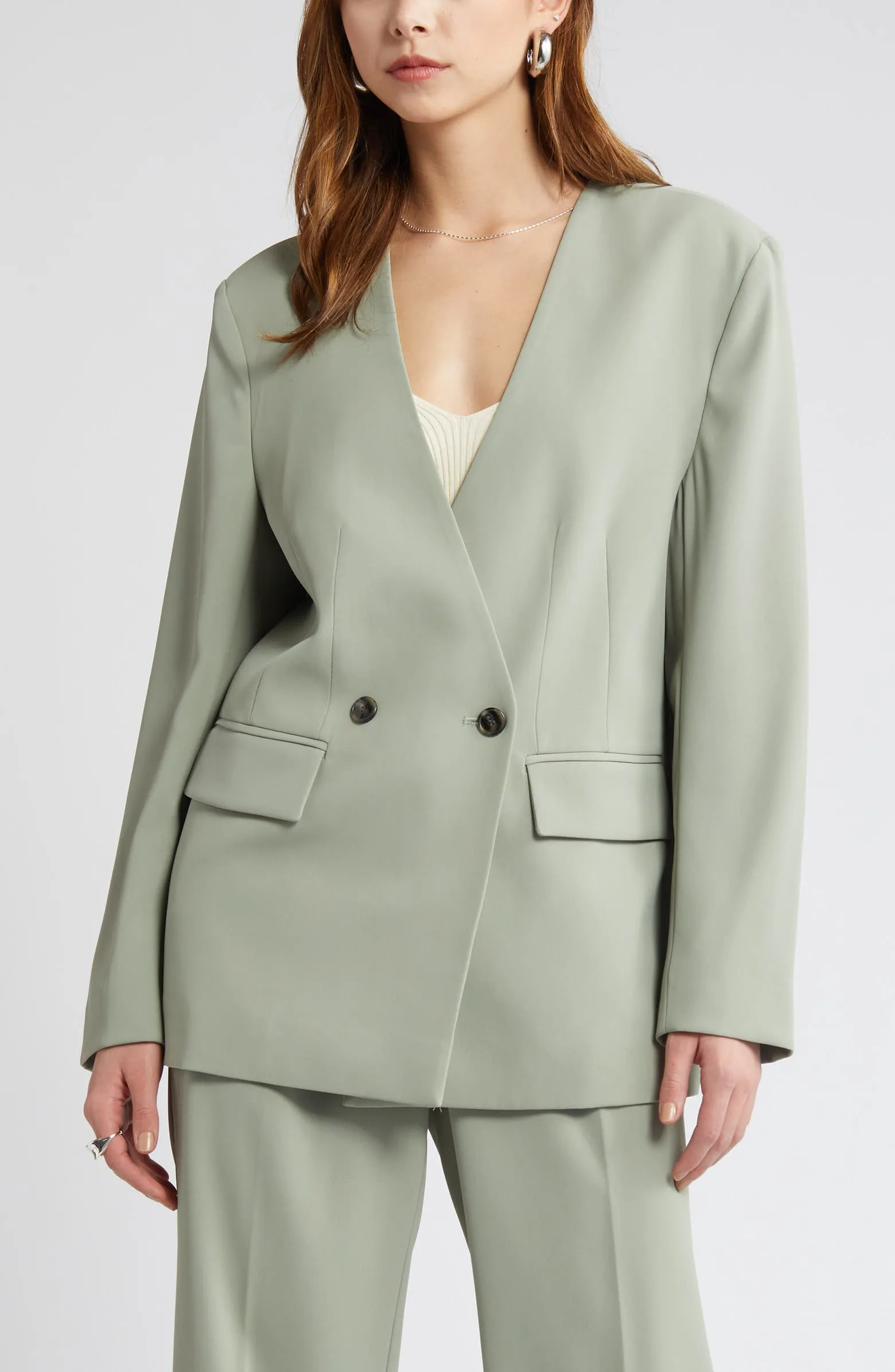 2 Piece V Neck Business Casual Women's Suit (Blazer Pants)