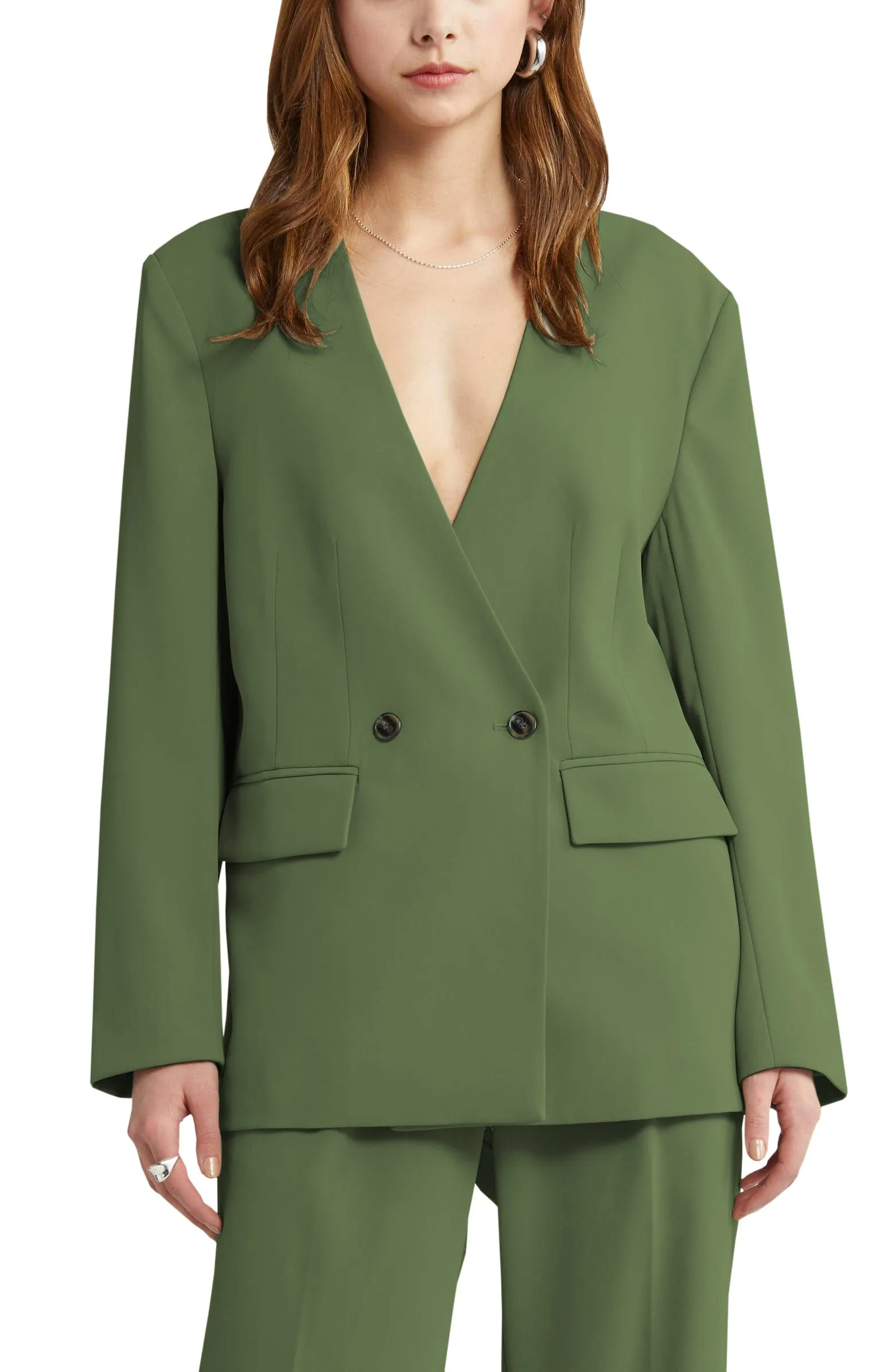 2 Piece V Neck Business Casual Women's Suit (Blazer Pants)