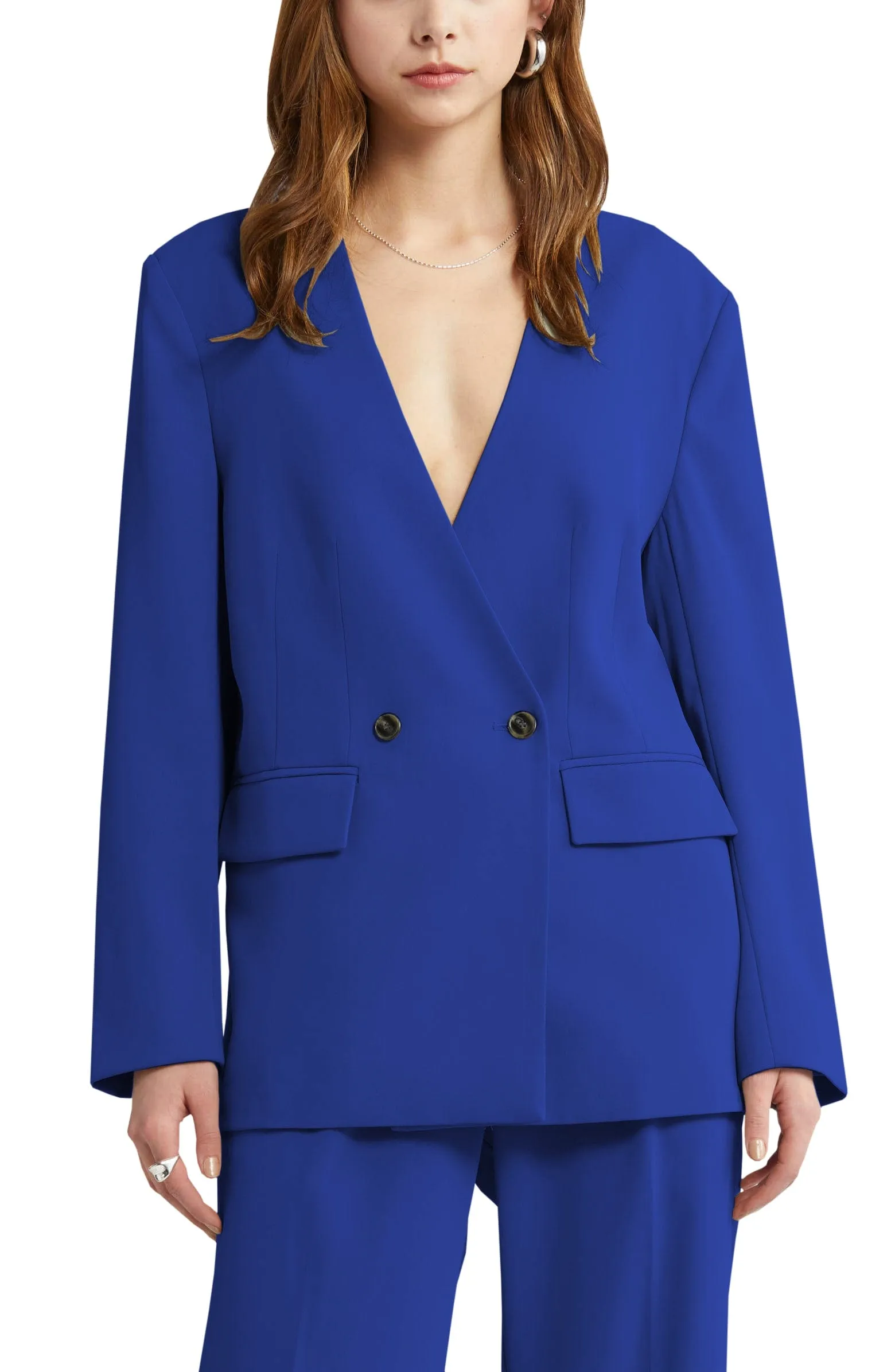 2 Piece V Neck Business Casual Women's Suit (Blazer Pants)