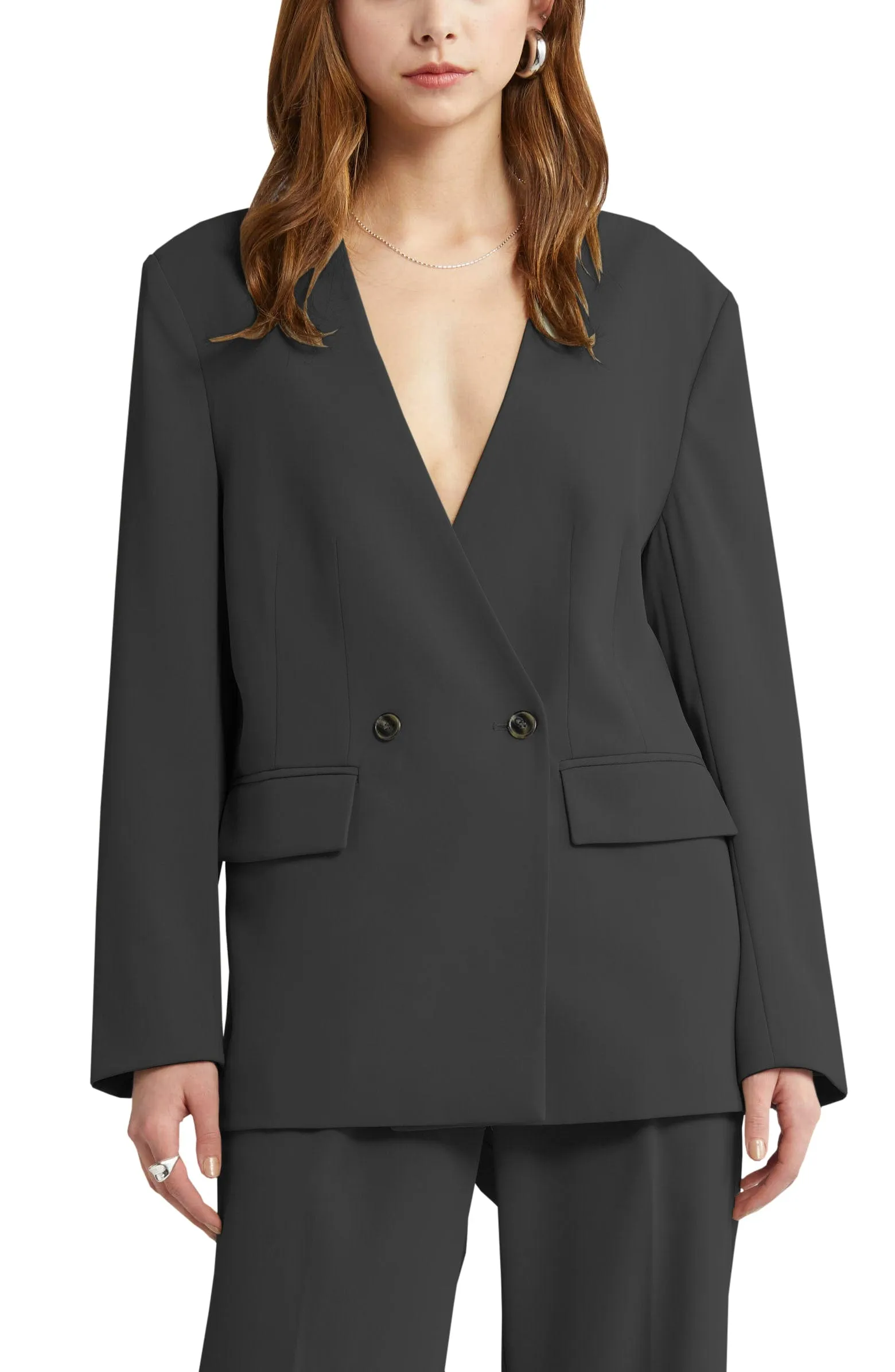 2 Piece V Neck Business Casual Women's Suit (Blazer Pants)