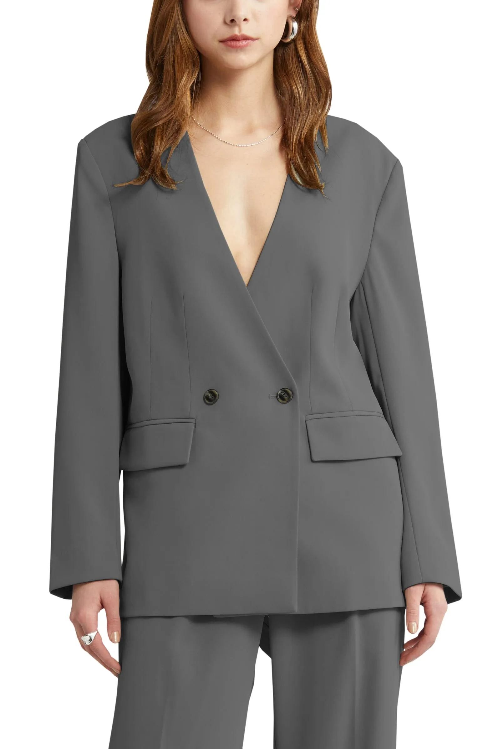 2 Piece V Neck Business Casual Women's Suit (Blazer Pants)