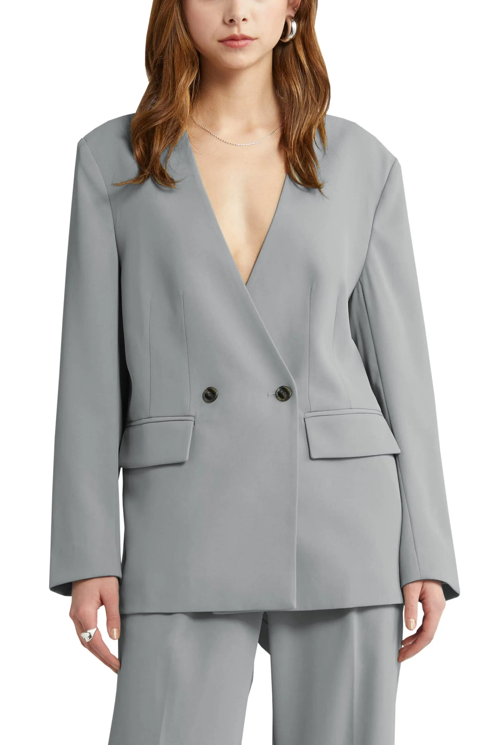 2 Piece V Neck Business Casual Women's Suit (Blazer Pants)