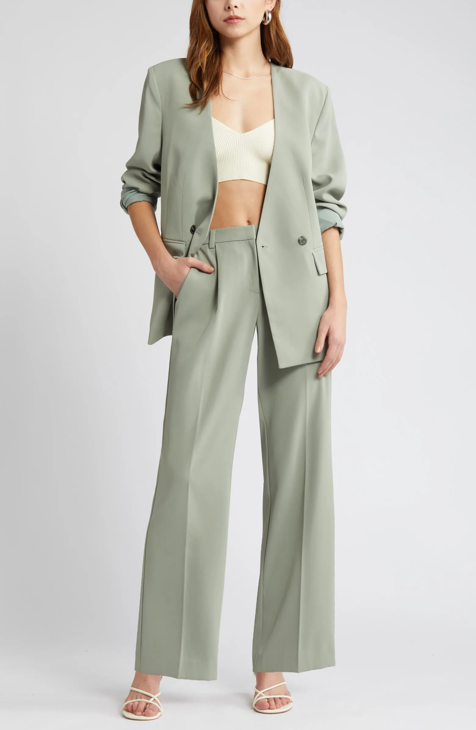 2 Piece V Neck Business Casual Women's Suit (Blazer Pants)