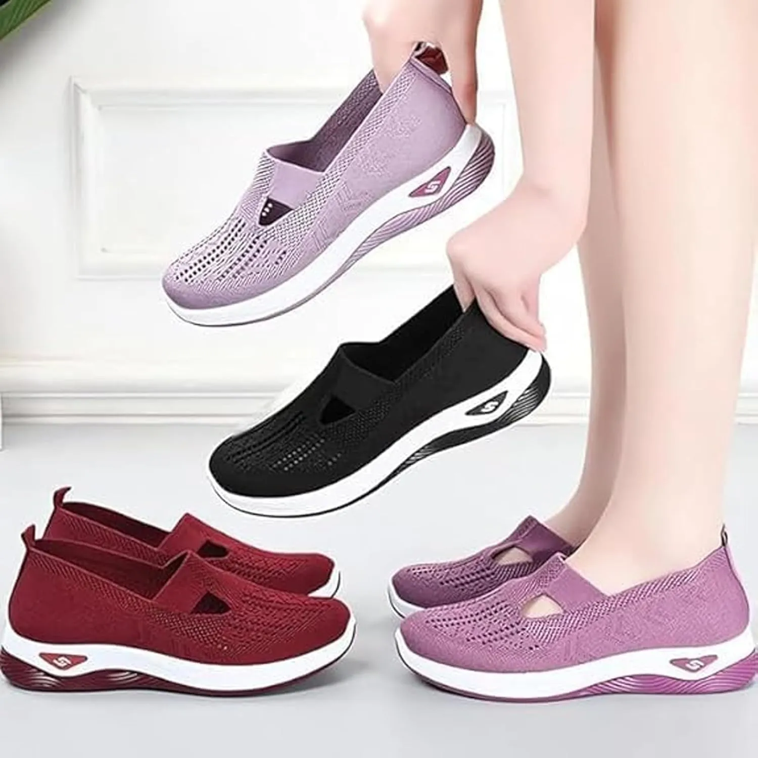 2025 New Orthowalkway Womens Shoes, Women's Orthopedic Walking Shoes, Slip-on Lightweight Flat Soft Soled Orthopedic Shoe