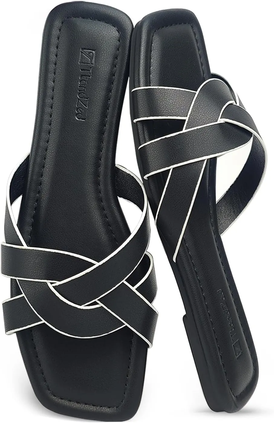2025 Women's Sandals - Roman Braided Square Toe Flat Shoes, Comfortable Summer Beach Casual Sandals US 6-11