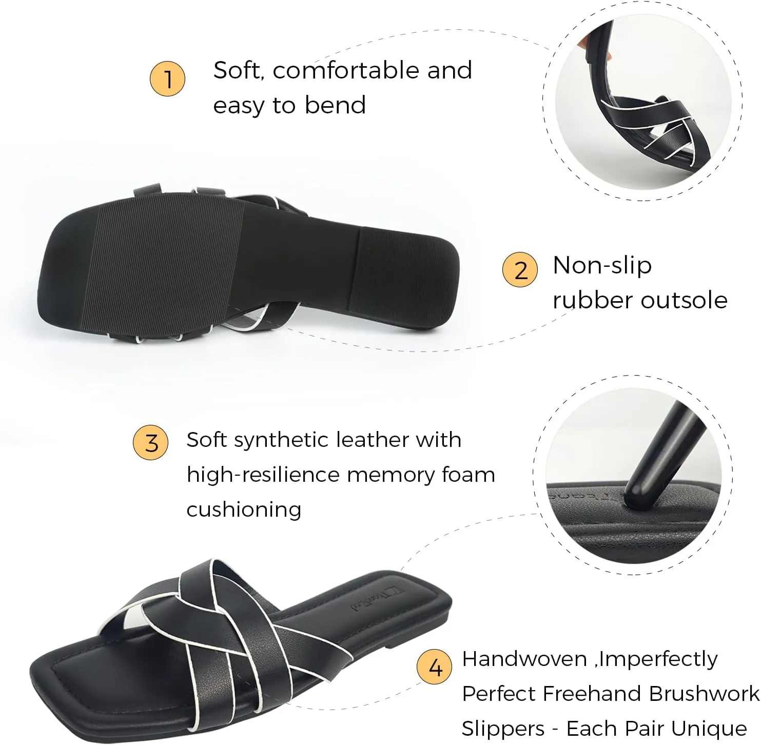 2025 Women's Sandals - Roman Braided Square Toe Flat Shoes, Comfortable Summer Beach Casual Sandals US 6-11