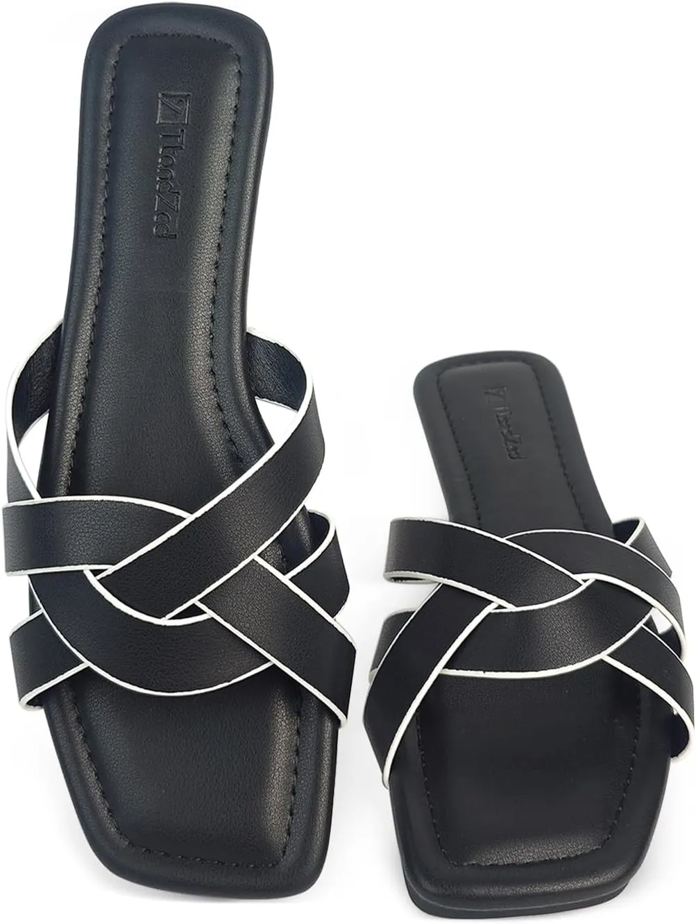 2025 Women's Sandals - Roman Braided Square Toe Flat Shoes, Comfortable Summer Beach Casual Sandals US 6-11