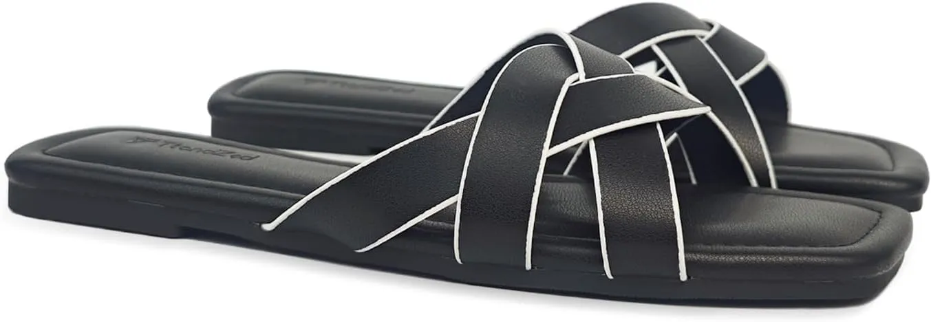 2025 Women's Sandals - Roman Braided Square Toe Flat Shoes, Comfortable Summer Beach Casual Sandals US 6-11
