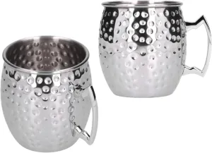 2Pcs Moscow Mule Mugs, 550ml Stainless Steel Cocktail Cup Metal Beer Glasses Hammered Copper Moscow Mule Mug Large Beer Mug for Drinks