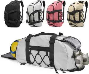 35L White Mens Gym Bag with Shoe Compartment, Sports Duffle Bag for Men, Carry on Duffle Bags for Airplanes, Workout Bags for Gym Women, Weekender Overnight Duffle Backpack