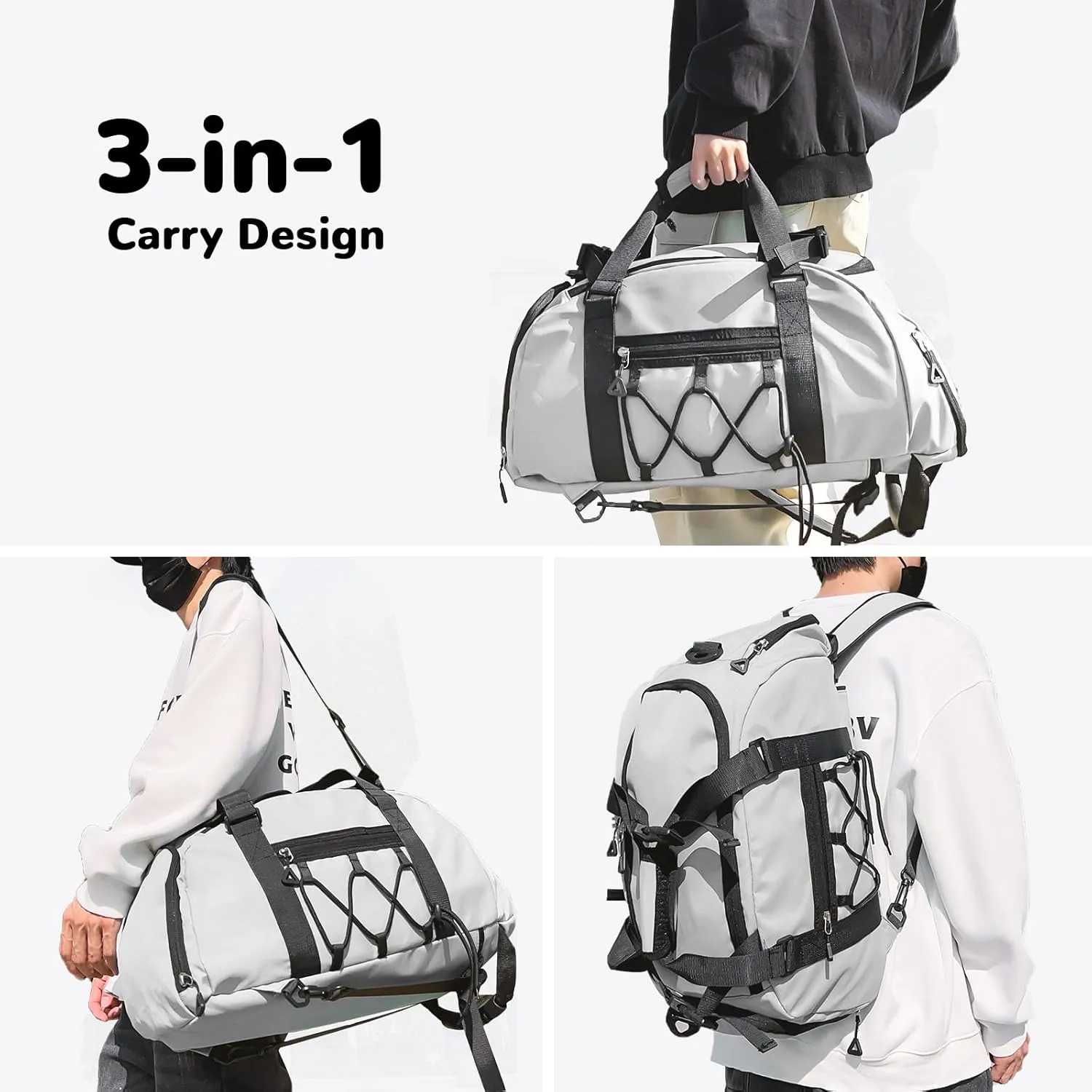 35L White Mens Gym Bag with Shoe Compartment, Sports Duffle Bag for Men, Carry on Duffle Bags for Airplanes, Workout Bags for Gym Women, Weekender Overnight Duffle Backpack