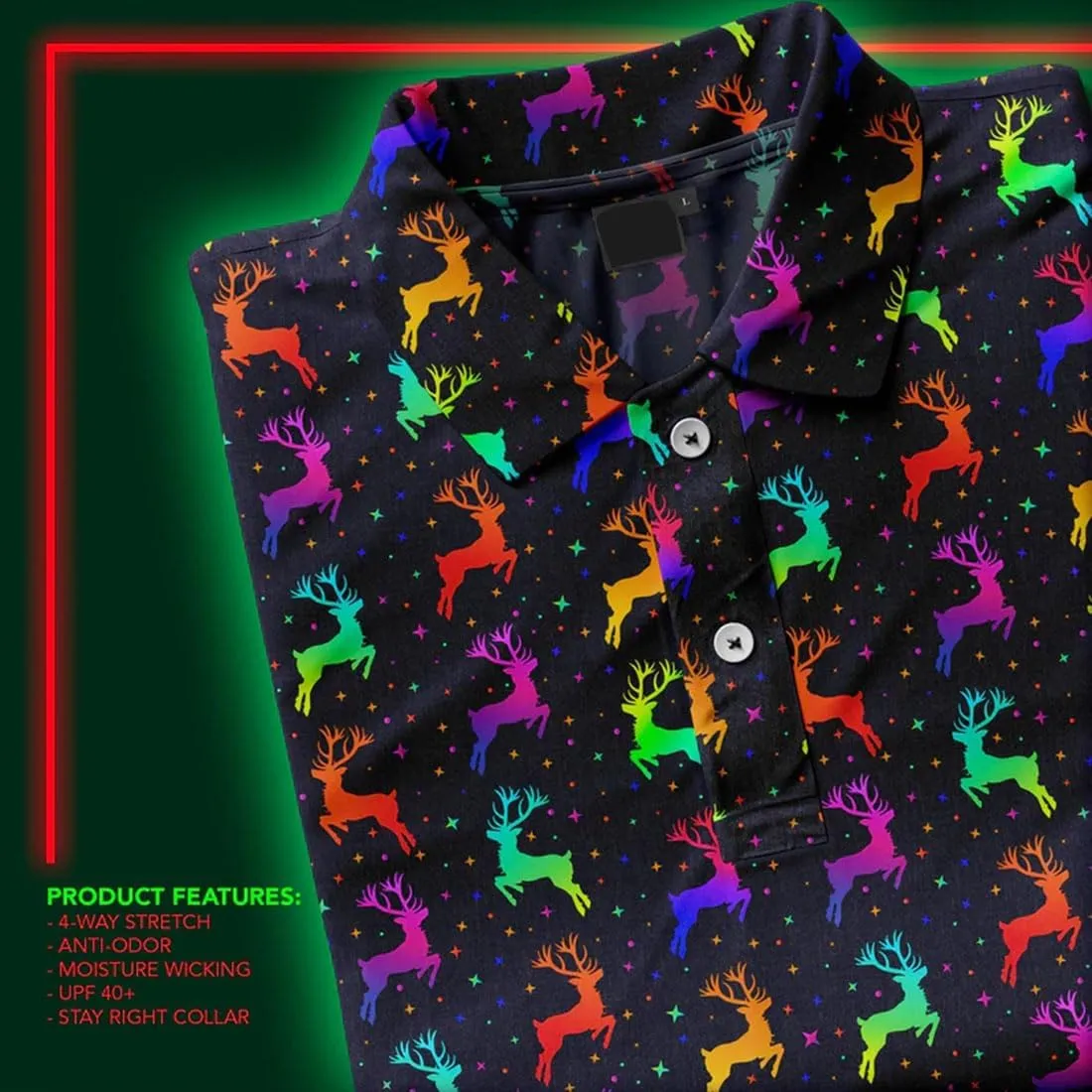 3D Printed Mens Golf Shirt Moisture Wicking Quick-Dry Performance Polo Shirts for Men