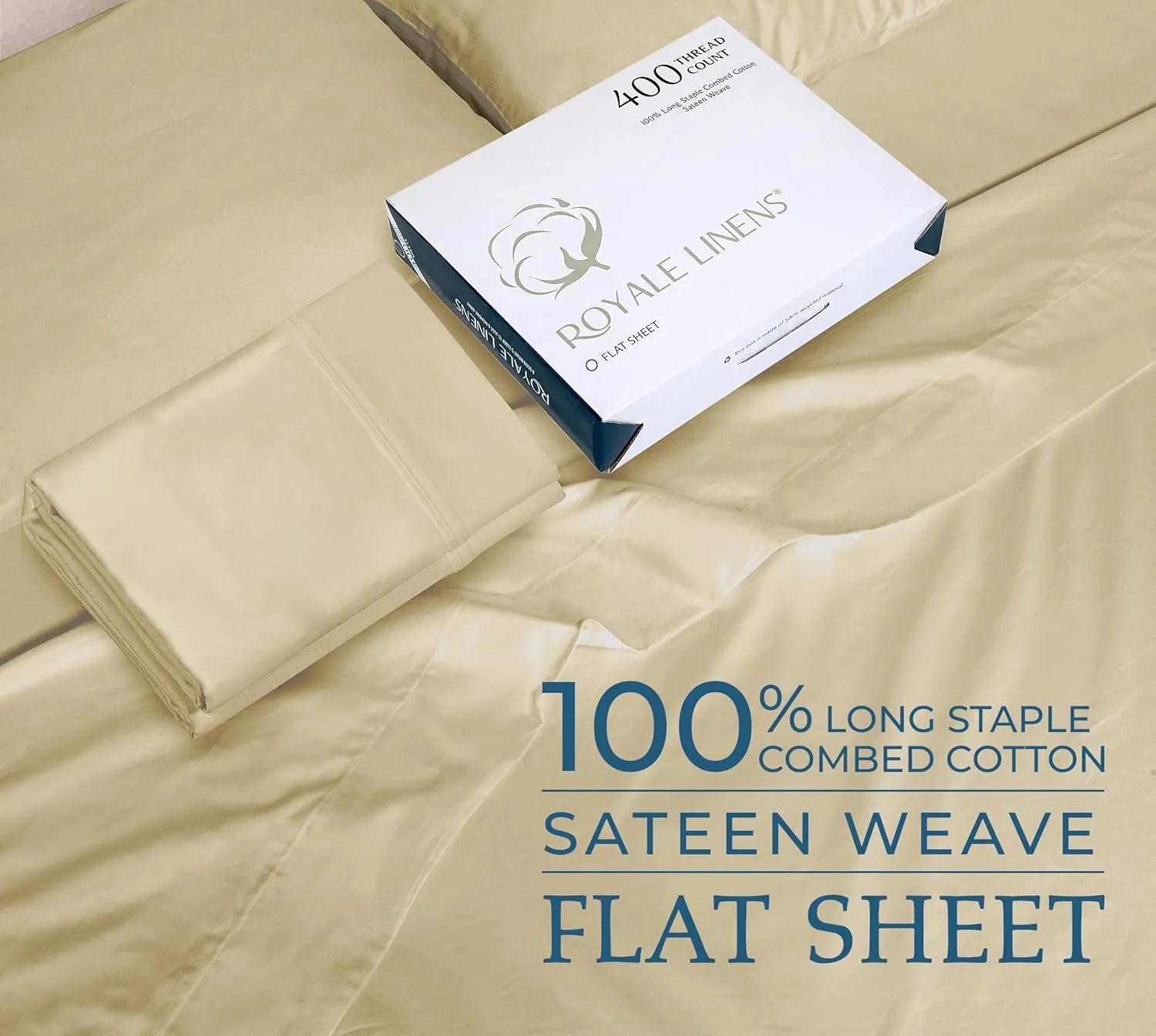 400 Thread Count 100% American Grown Cotton Sand Flat Sheet Only - Cooling Sheets - Luxury Sateen Weave - Full Size Flat Sheet Sold Separately - Super Soft Cotton Top Sheets (Full, Moroccan Sand)
