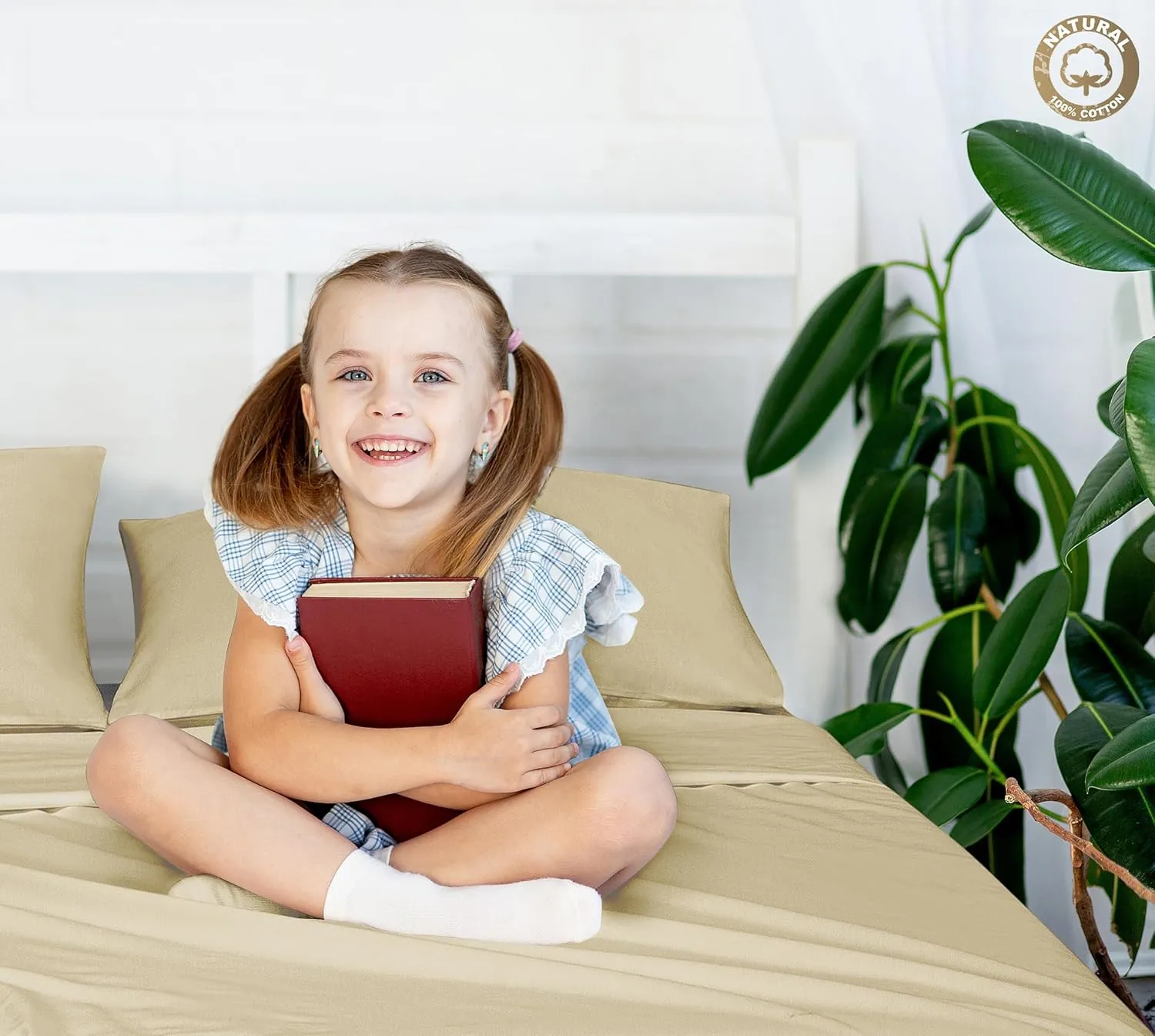 400 Thread Count 100% American Grown Cotton Sand Flat Sheet Only - Cooling Sheets - Luxury Sateen Weave - Full Size Flat Sheet Sold Separately - Super Soft Cotton Top Sheets (Full, Moroccan Sand)