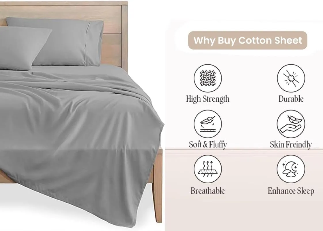 600 TC PercaleCotton Sheets for Full XL Size Bed - Percale Cotton Sheets Full XL Size Sheets Full XL Size Deep Pocket Cotton Bed Sheets Full XL Sheets Full XL Size Cotton Bedsheet Set Full XL Size