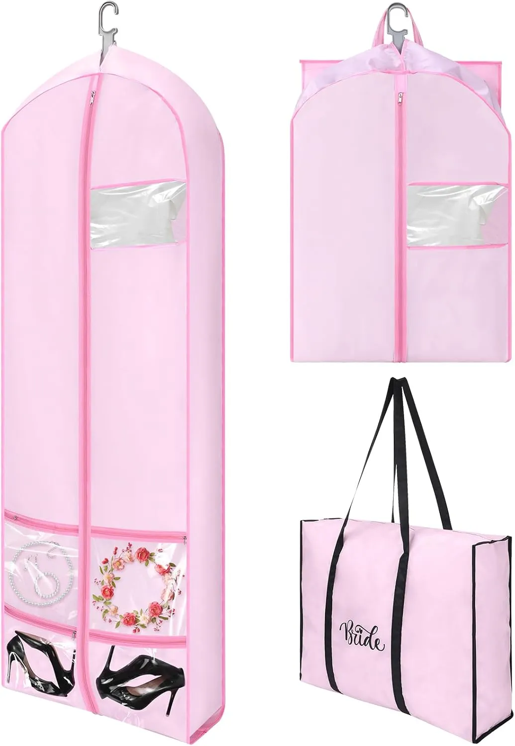 70" Oxford Foldable Wedding Dress Garment Bag Bride Tote Bag 4 Pockets Bride Gowns Bag for Prom Evening Dress
