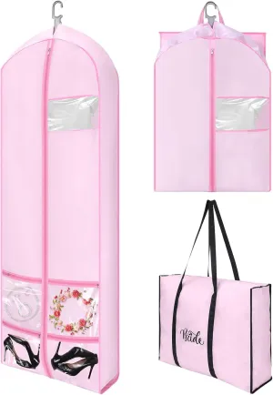 70" Oxford Foldable Wedding Dress Garment Bag Bride Tote Bag 4 Pockets Bride Gowns Bag for Prom Evening Dress