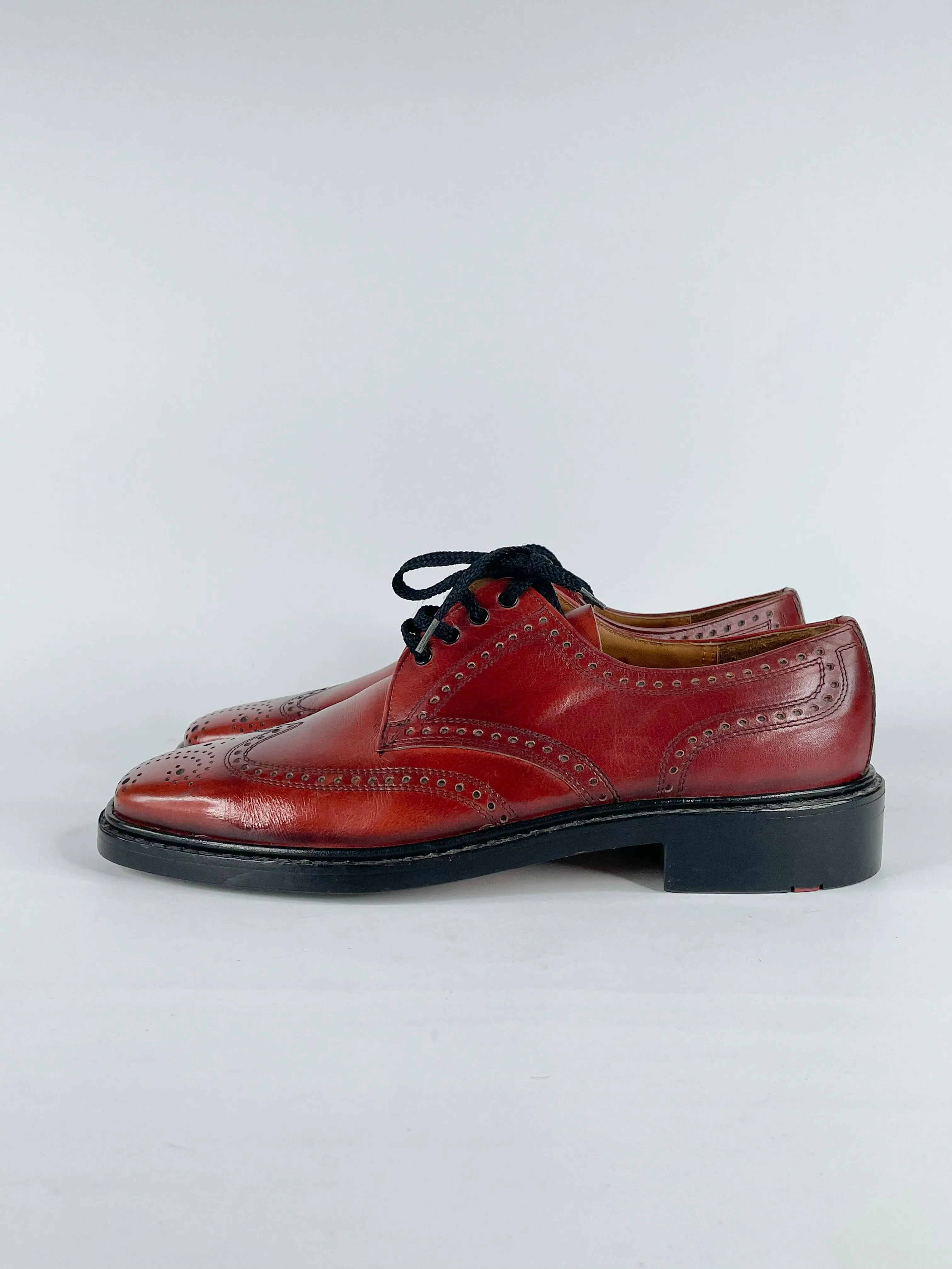 70s Vintage Lloyd 'Maxim' Red Leather Oxford Lace Ups - 11