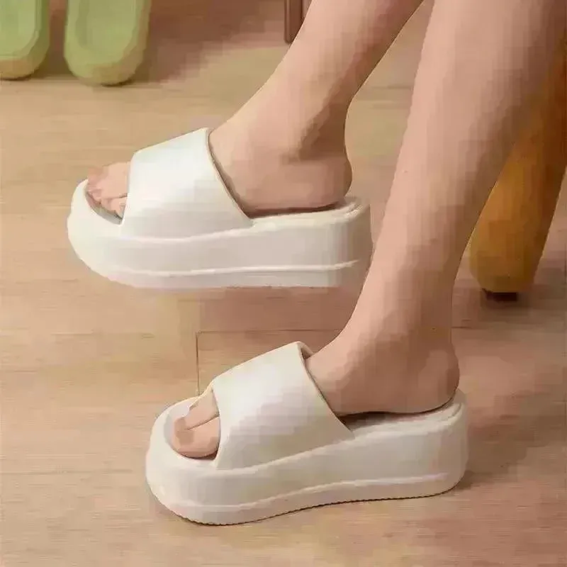 7cm High Heel Flat Slippers Summer Solid Color Non-slip Floor Home Shoes Outdoor Garden Slippers For Women