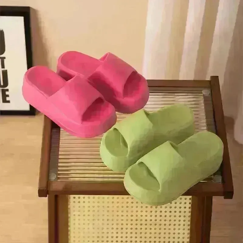 7cm High Heel Flat Slippers Summer Solid Color Non-slip Floor Home Shoes Outdoor Garden Slippers For Women