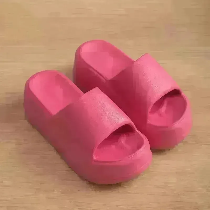 7cm High Heel Flat Slippers Summer Solid Color Non-slip Floor Home Shoes Outdoor Garden Slippers For Women