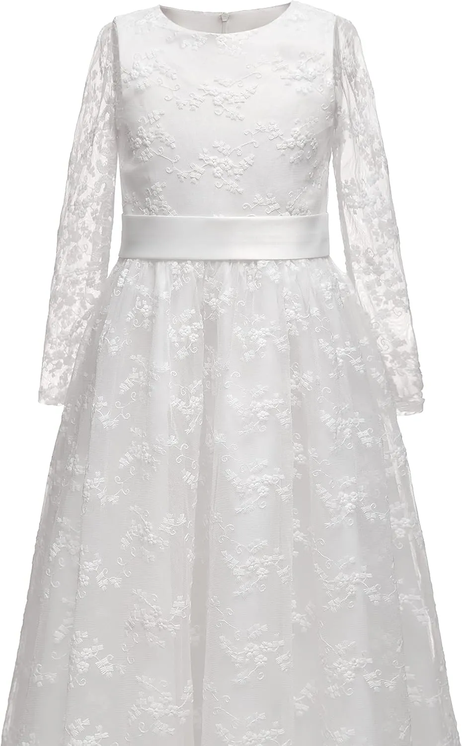 A line Wedding Pageant Lace Flower Girl Dress with Belt 2-12 Year Old