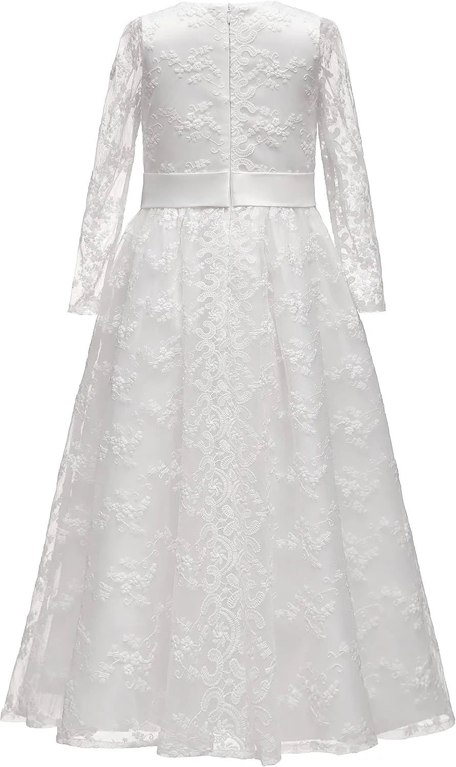 A line Wedding Pageant Lace Flower Girl Dress with Belt 2-12 Year Old