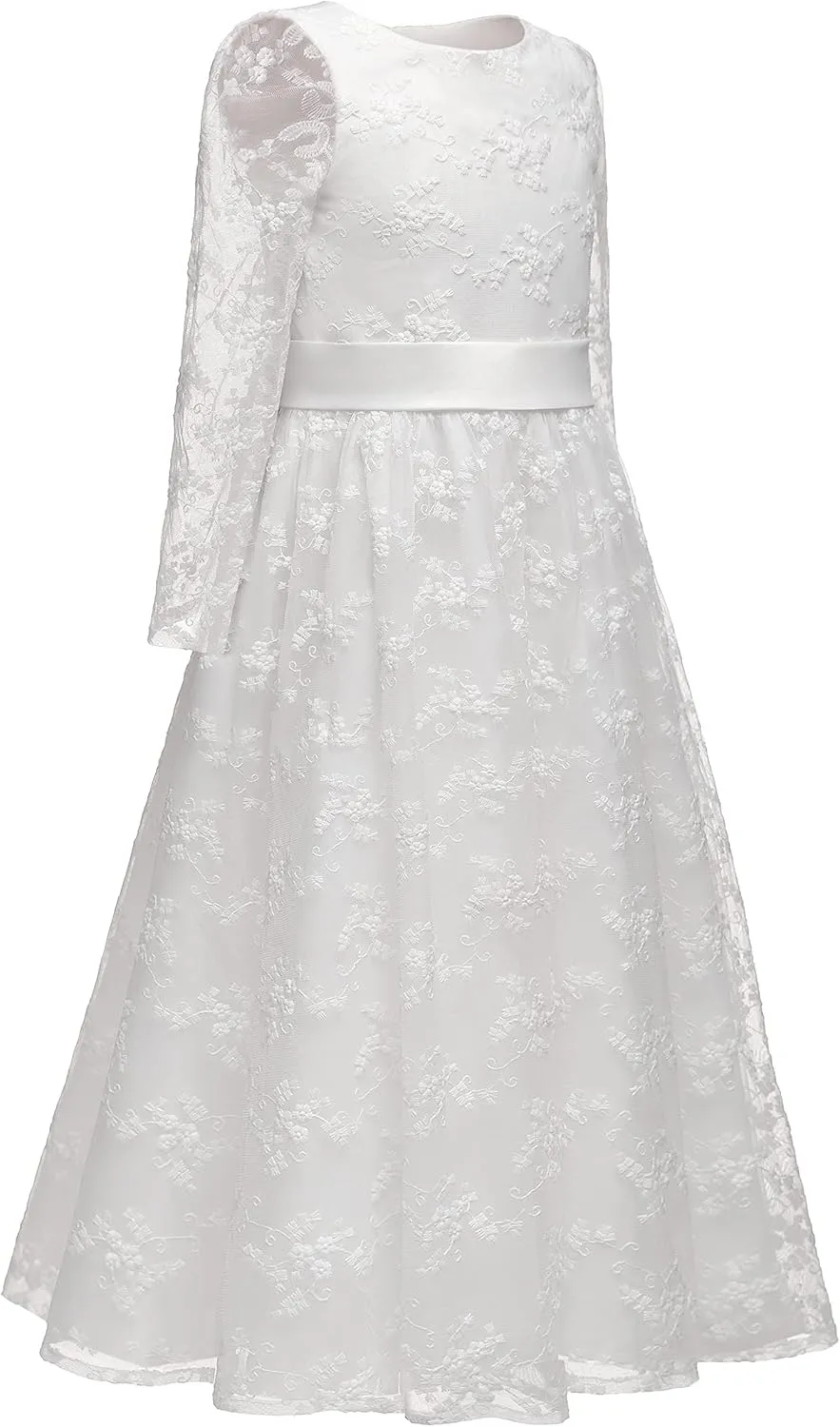 A line Wedding Pageant Lace Flower Girl Dress with Belt 2-12 Year Old