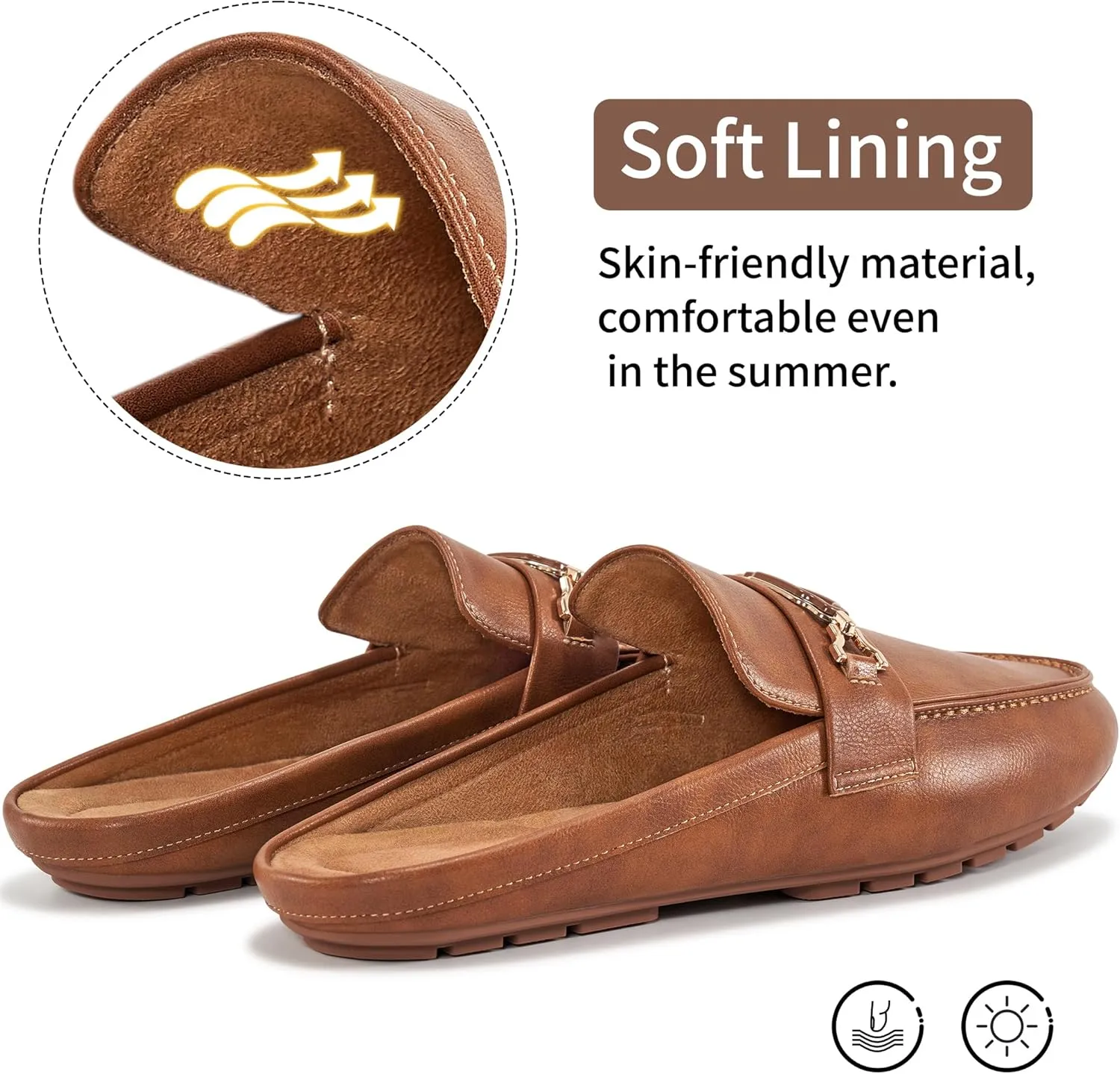 Ablanczoom Mules for Women Flat Shoes: Comfortable Slip on Flats for Womens Mule Metal Chain Backless Loafers Business Casual Shoe