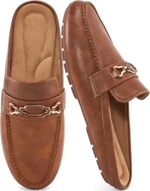 Ablanczoom Mules for Women Flat Shoes: Comfortable Slip on Flats for Womens Mule Metal Chain Backless Loafers Business Casual Shoe
