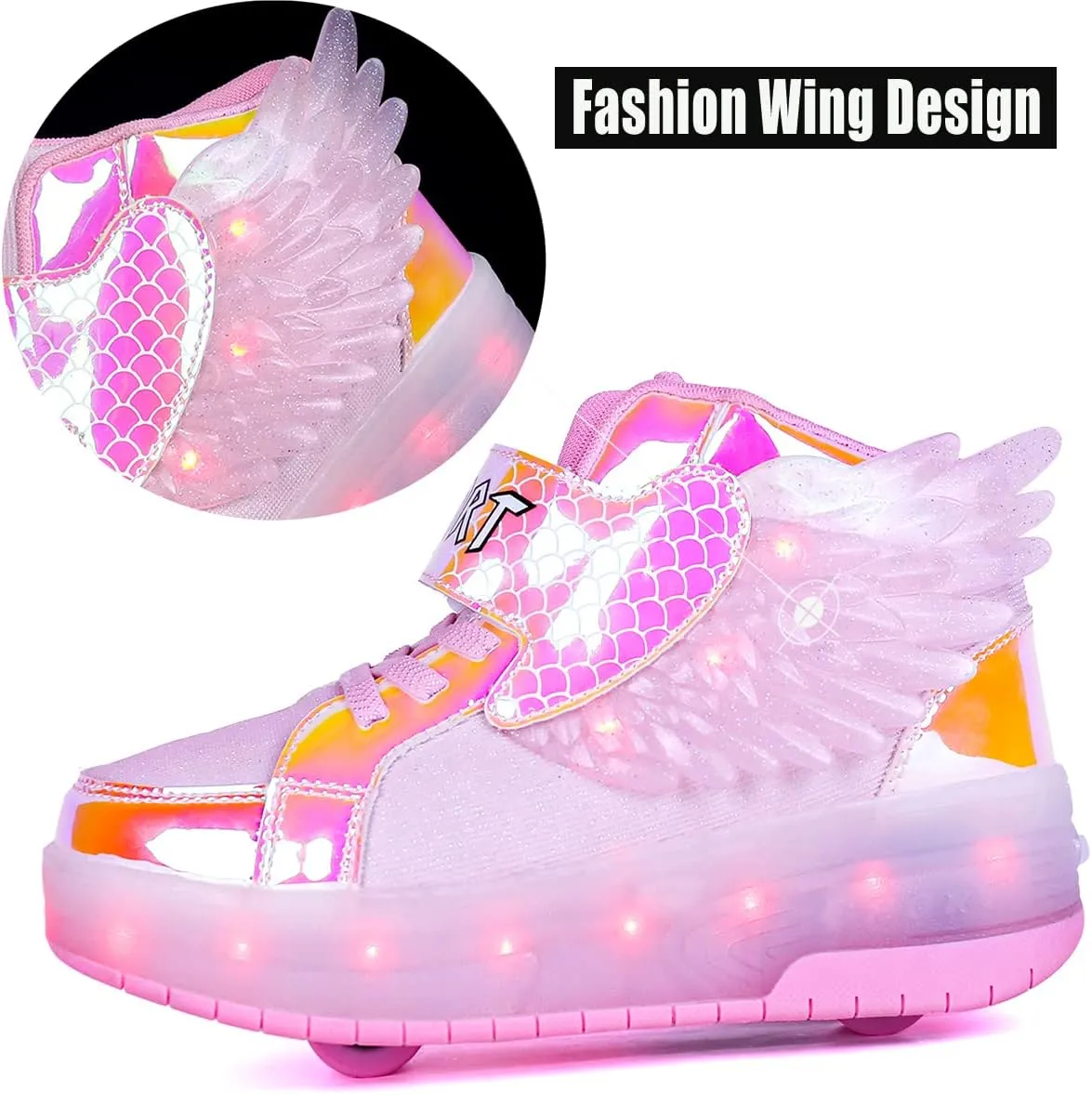Aikuass USB Chargable LED Light Up Roller Shoes Wheeled Skate Sneaker Shoes for Boys Girls Kids