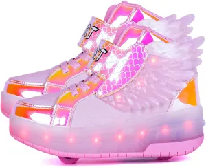 Aikuass USB Chargable LED Light Up Roller Shoes Wheeled Skate Sneaker Shoes for Boys Girls Kids