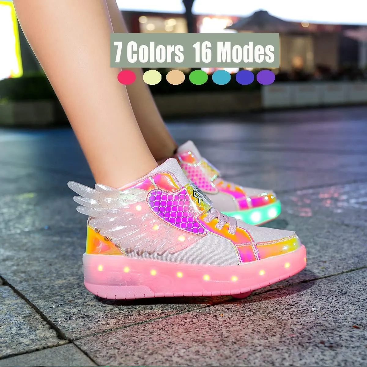 Aikuass USB Chargable LED Light Up Roller Shoes Wheeled Skate Sneaker Shoes for Boys Girls Kids