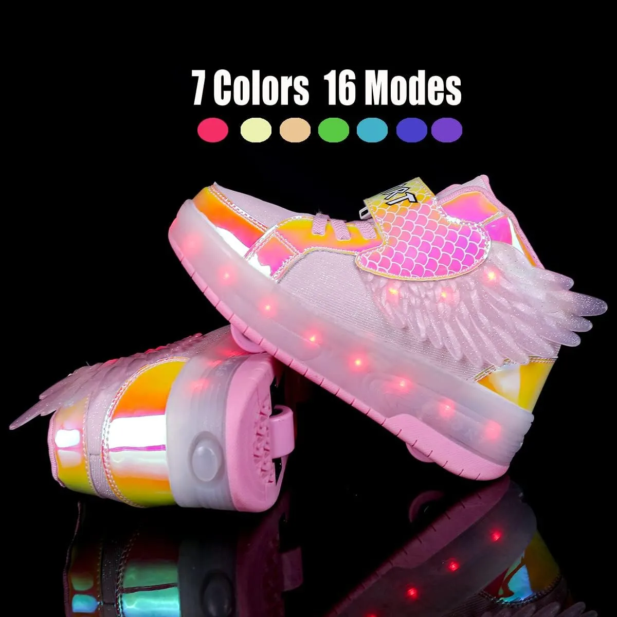 Aikuass USB Chargable LED Light Up Roller Shoes Wheeled Skate Sneaker Shoes for Boys Girls Kids