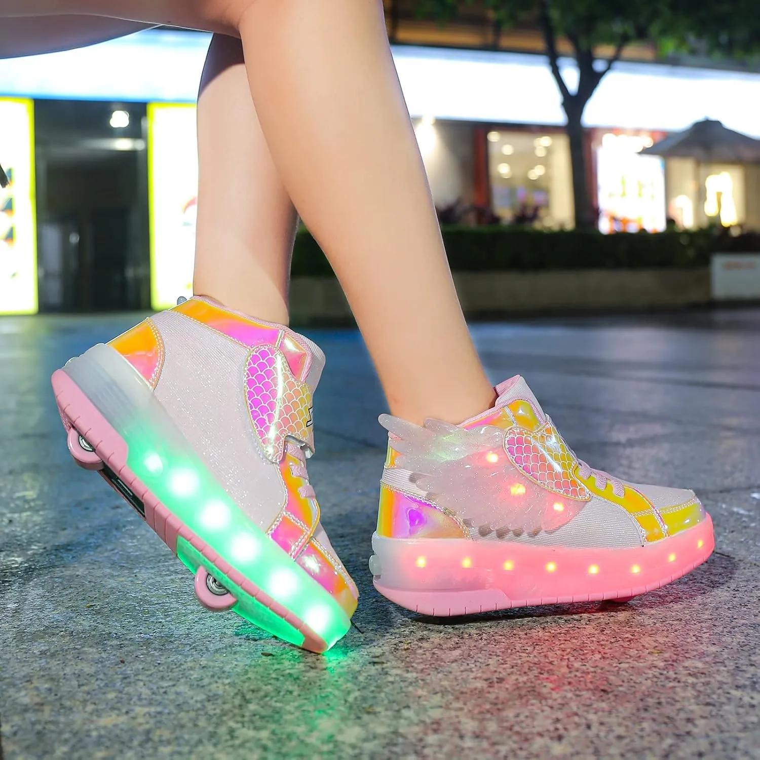 Aikuass USB Chargable LED Light Up Roller Shoes Wheeled Skate Sneaker Shoes for Boys Girls Kids