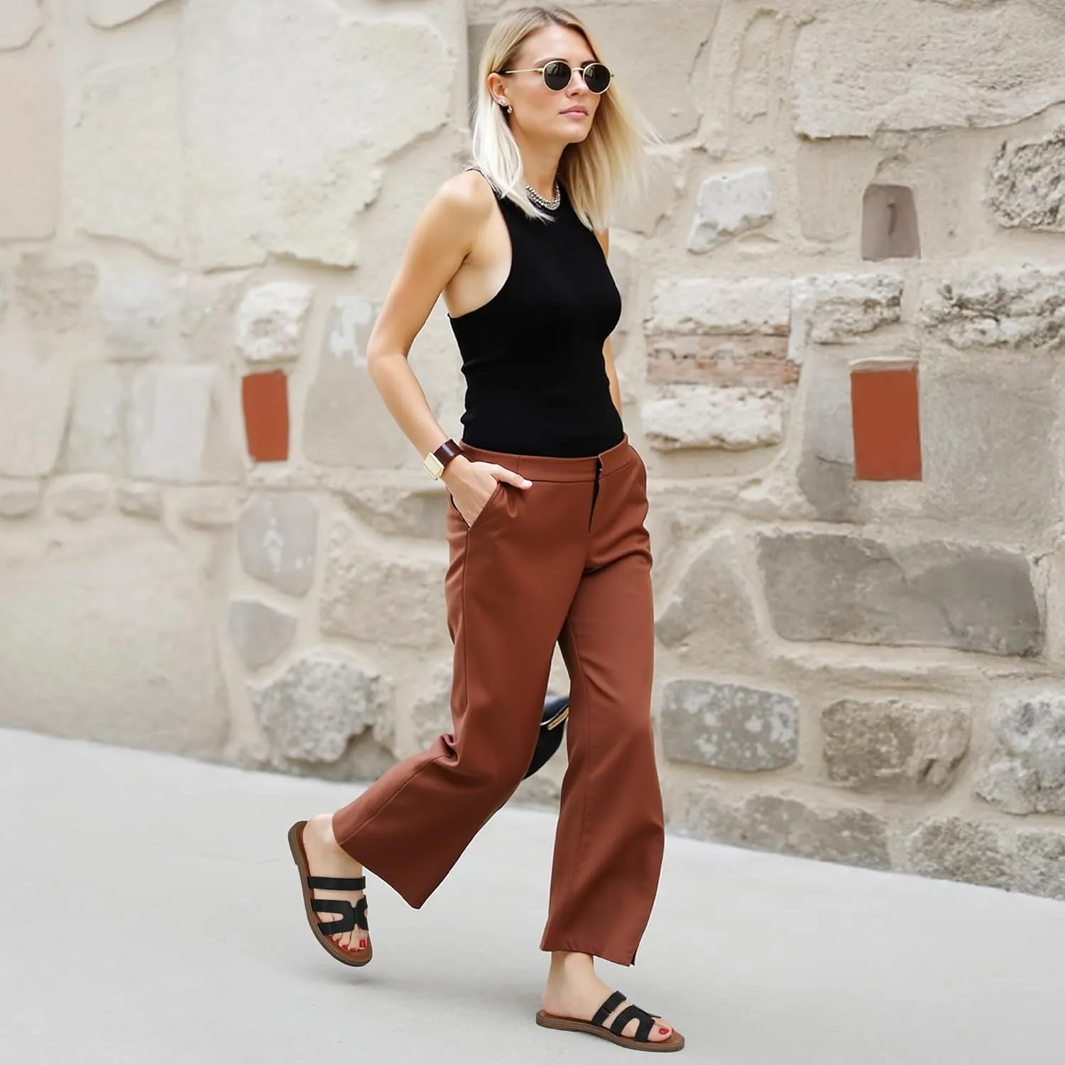 Alicegana Sandals for Women 2025 Dressy: Summer Flat Comfortable Slip on Shoes Fashion Walking Sandals Women