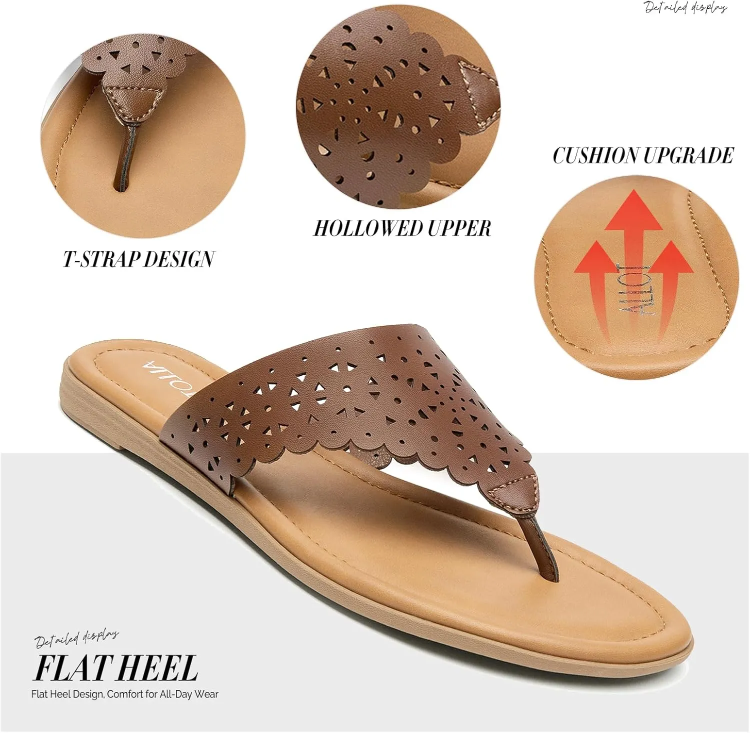 ALLOT Women's Flat Sandals T-Strap Thong Flip Flops Comfortable Summer Beach Shoes