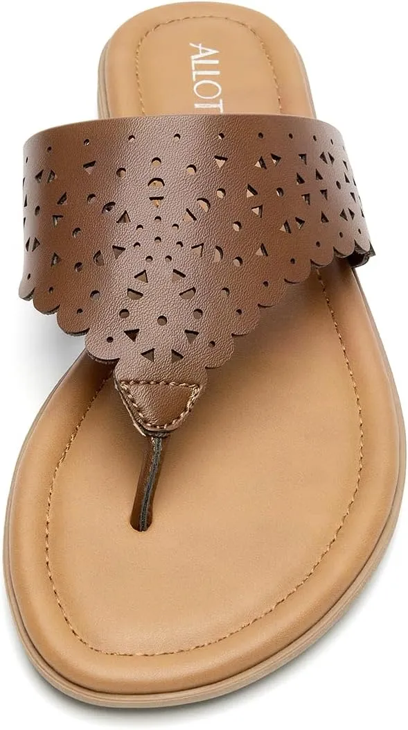 ALLOT Women's Flat Sandals T-Strap Thong Flip Flops Comfortable Summer Beach Shoes