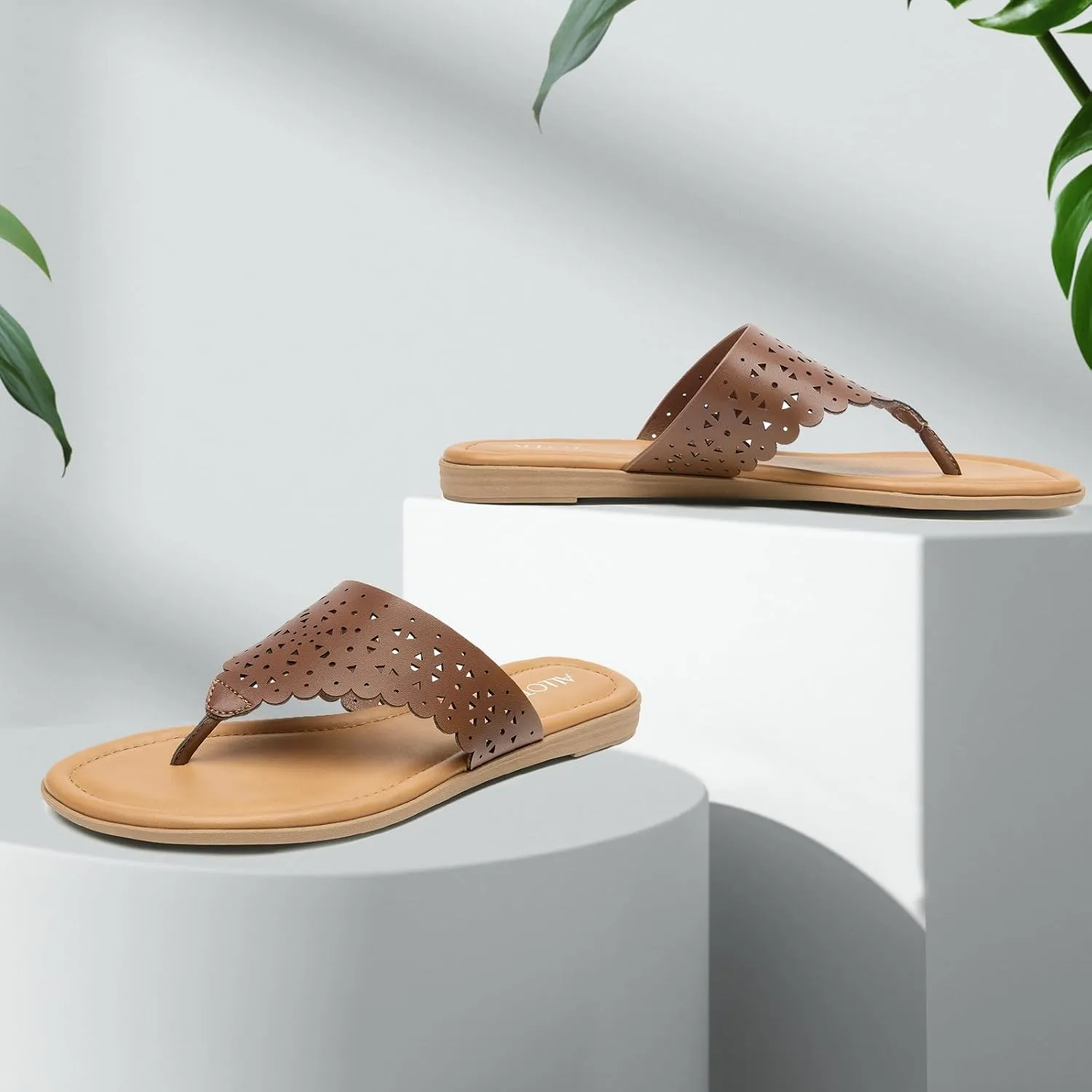 ALLOT Women's Flat Sandals T-Strap Thong Flip Flops Comfortable Summer Beach Shoes