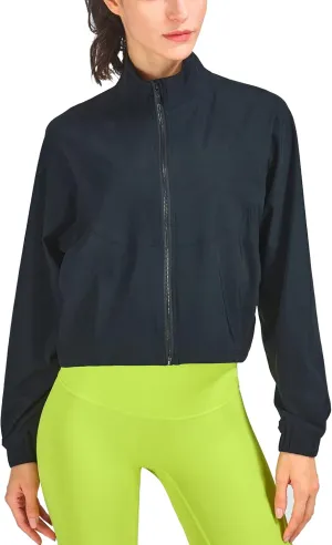 altiland Women's Athletic Running Yoga Gym Track Zip Up Cropped Jackets UPF 50  Sun Protection Long Sleeve Workout Shirts