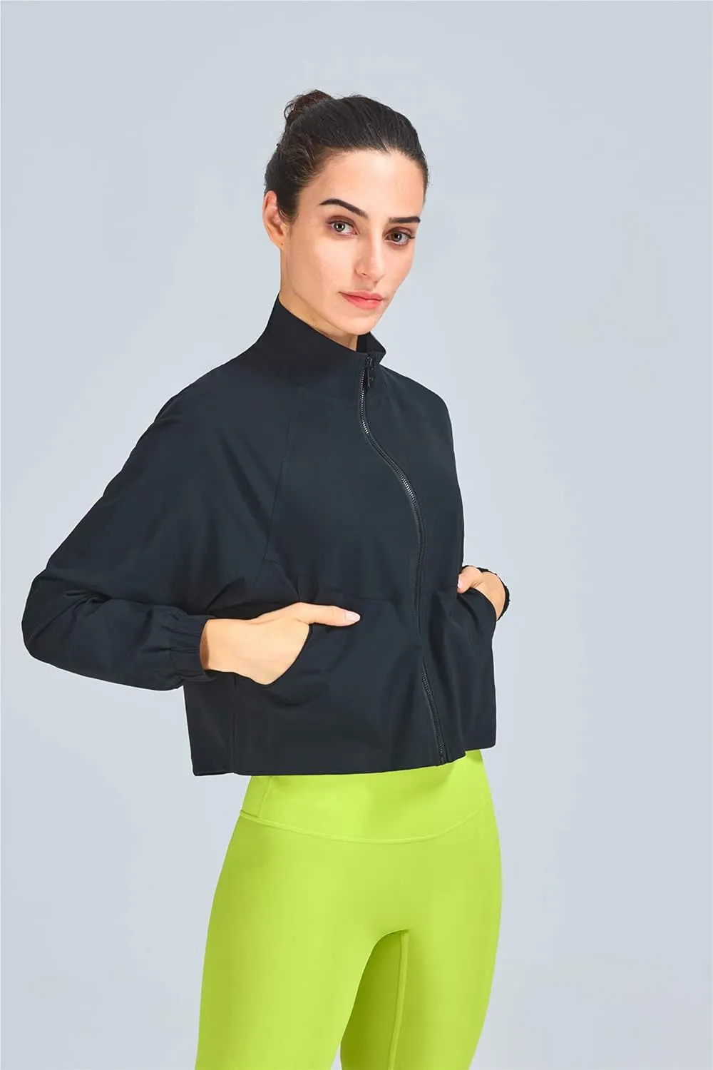 altiland Women's Athletic Running Yoga Gym Track Zip Up Cropped Jackets UPF 50  Sun Protection Long Sleeve Workout Shirts