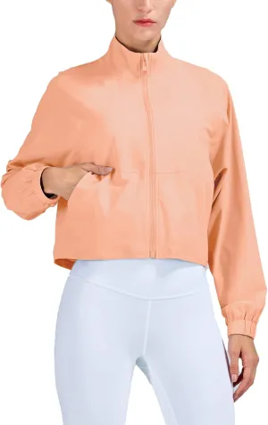 altiland Women's Athletic Running Yoga Gym Track Zip Up Cropped Jackets UPF 50  Sun Protection Long Sleeve Workout Shirts