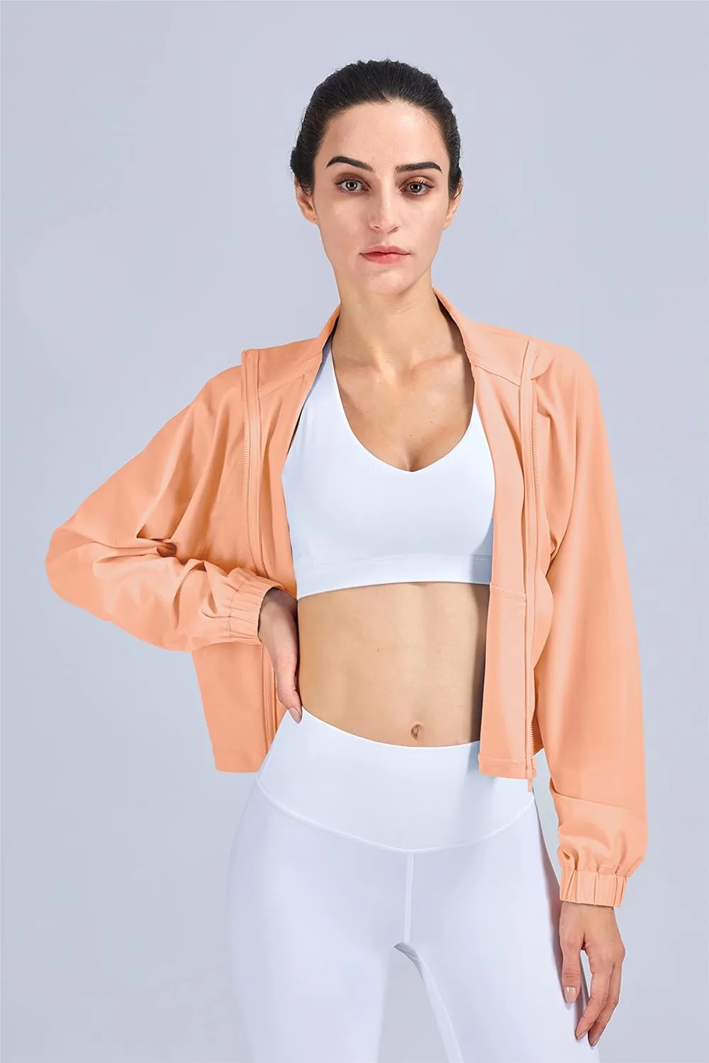 altiland Women's Athletic Running Yoga Gym Track Zip Up Cropped Jackets UPF 50  Sun Protection Long Sleeve Workout Shirts