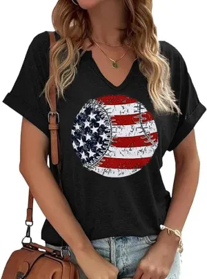 American Flag Patriotic T-Shirt Women 4th of July Shirt USA Flag Stars Stripes Graphic Shirt Summer Casual Tops