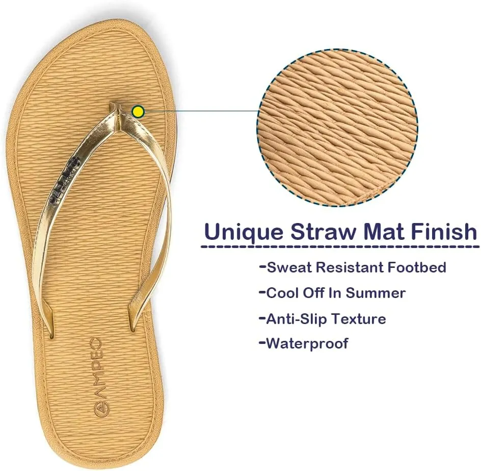Ampeo Women's Flip Flops Comfortable Lightweight Summer Beach Quick-Dry Thong Flat Sandals