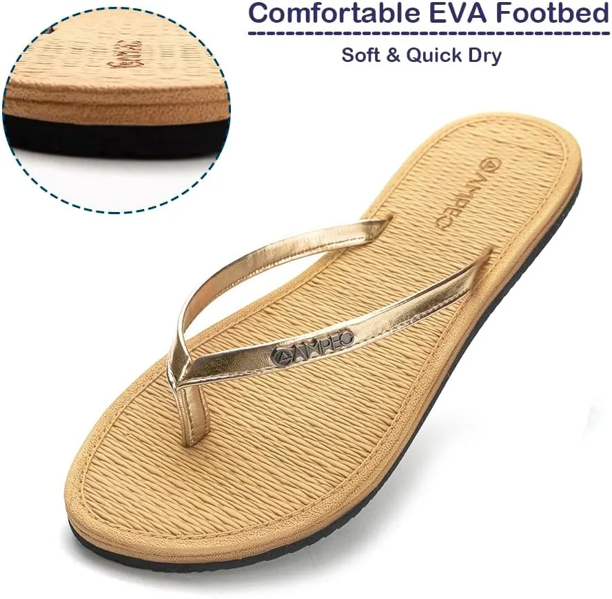 Ampeo Women's Flip Flops Comfortable Lightweight Summer Beach Quick-Dry Thong Flat Sandals