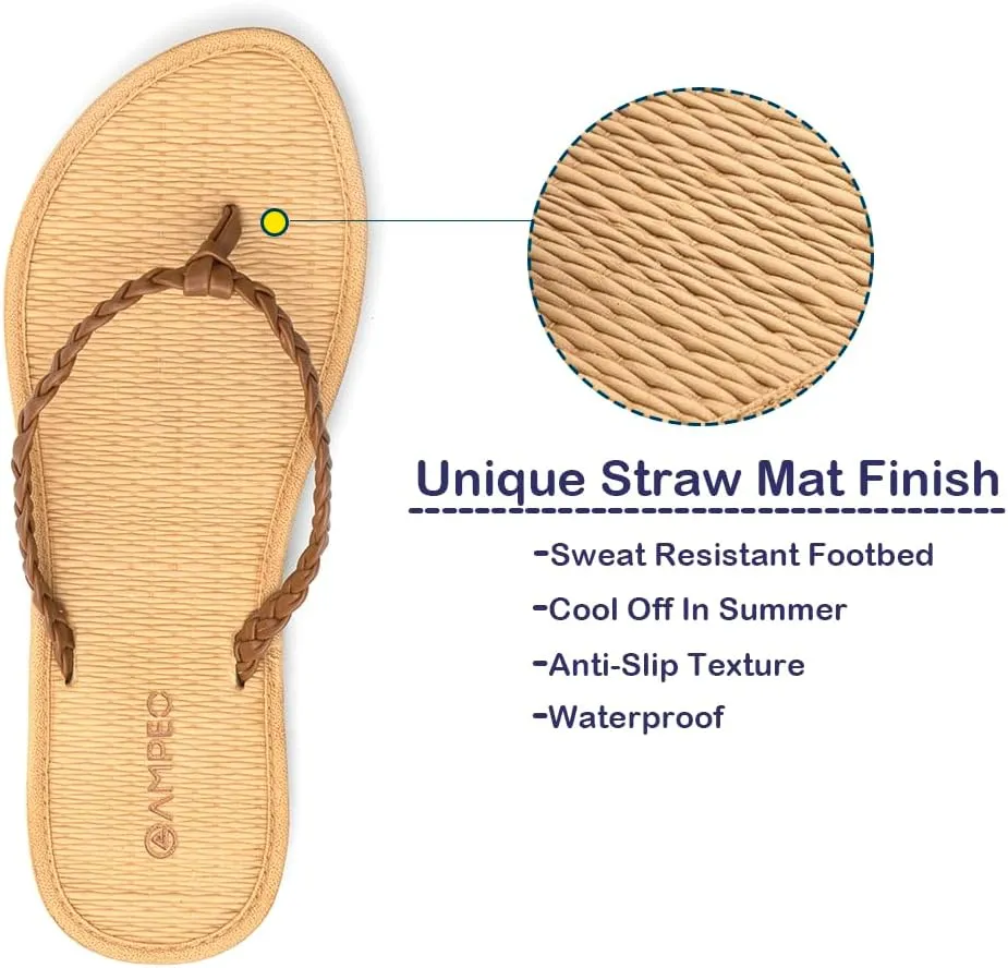 Ampeo Women's Flip Flops Comfortable Lightweight Summer Beach Quick-Dry Thong Flat Sandals