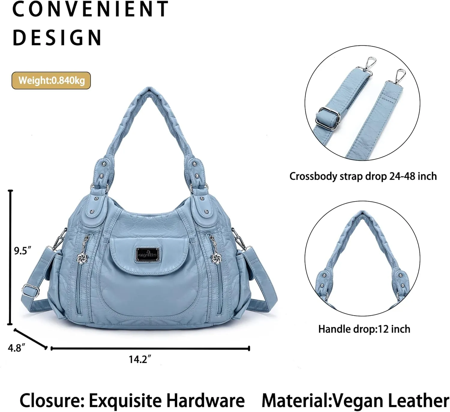 Angel Kiss Purses for Women, Large Shoulder Bag Hobo Tote Purse Mutipocket Faux Leather Satchel Hobo Purse