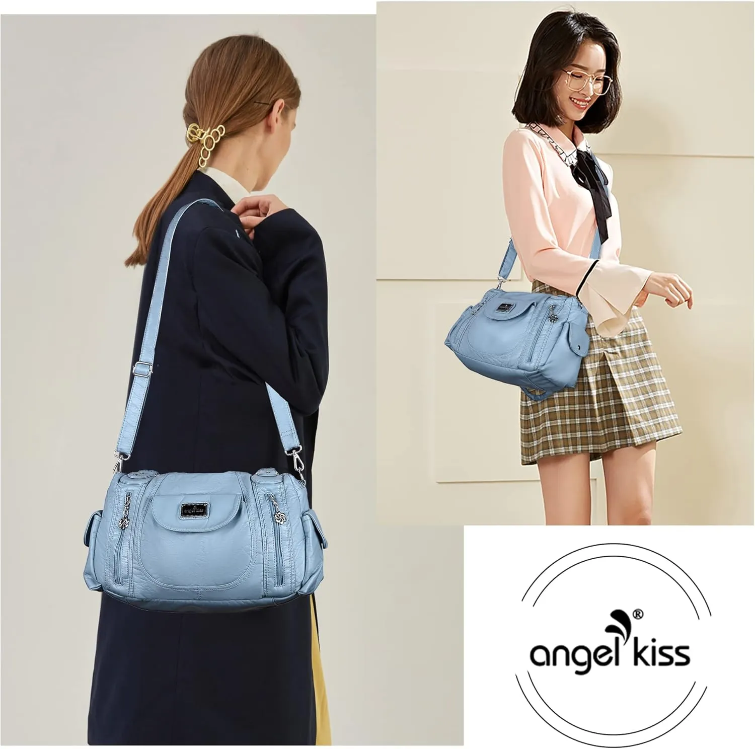 Angel Kiss Purses for Women, Large Shoulder Bag Hobo Tote Purse Mutipocket Faux Leather Satchel Hobo Purse